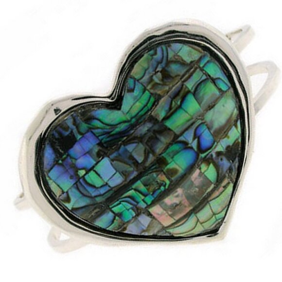 Abalone Shell Valentine Heart Hinged Cuff Bracelet - Picture 8 of 8